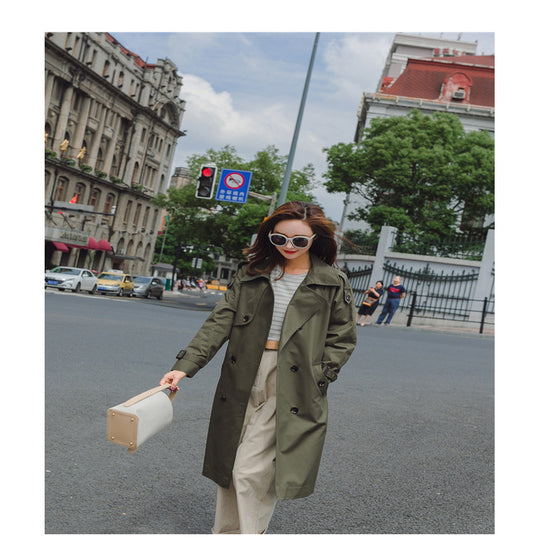 Damen Midilanger Trenchcoat mit taillierendem Bindegürtel und verstellbaren Manschetten Shop Nory