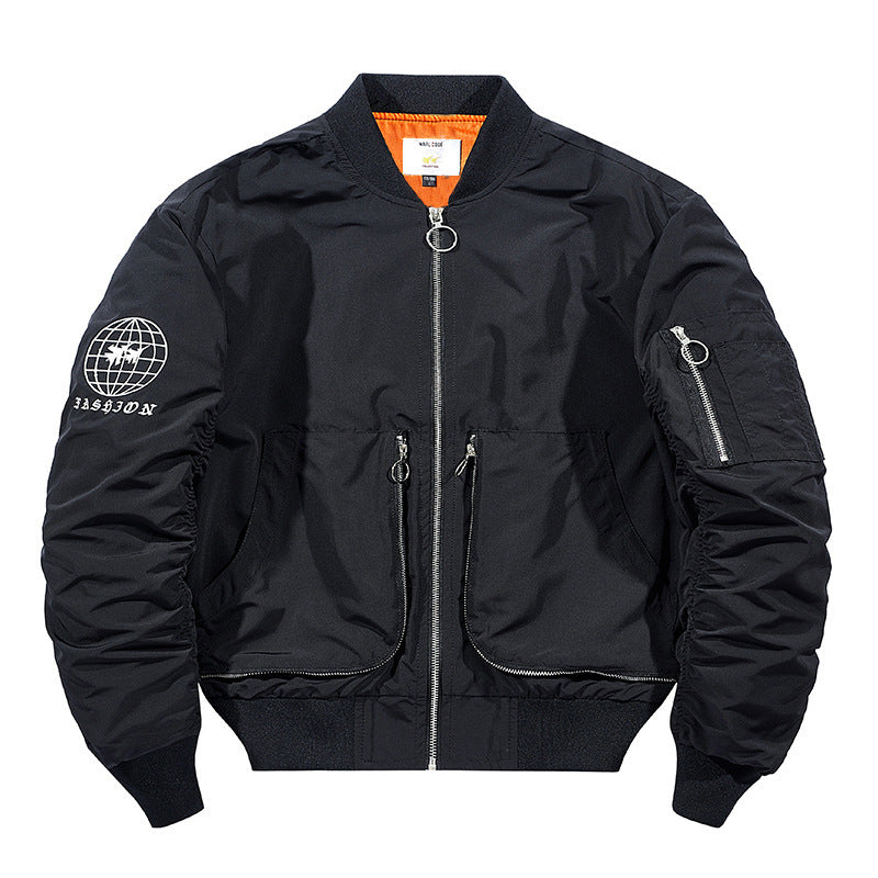 Herren Nylon-Bomberjacke im Flieger-Style mit Reißverschluss-Ärmeltasche und kontrastierendem Innenfutter Shop Nory