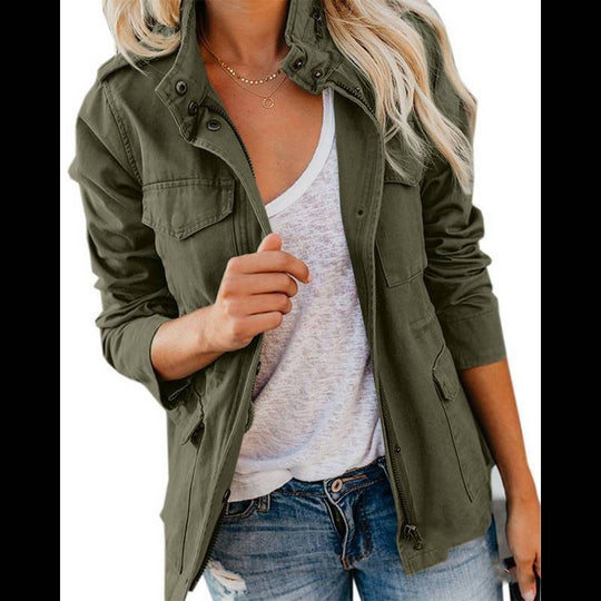Damen Utility-Fieldjacke mit Stehkragen, aufgesetzten Taschen und Taillenzug Shop Nory
