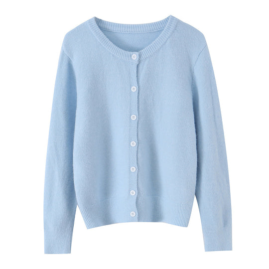 Damen Feinstrick-Cardigan mit Rundhalsausschnitt, durchgehender Knopfleiste und geripptem Saum Shop Nory