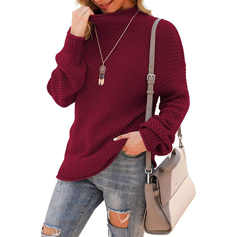 Damen Grobstrickpullover mit hohem Kragen und strukturierter Oberfläche