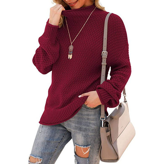 Damen Grobstrickpullover mit hohem Kragen und strukturierter Oberfläche