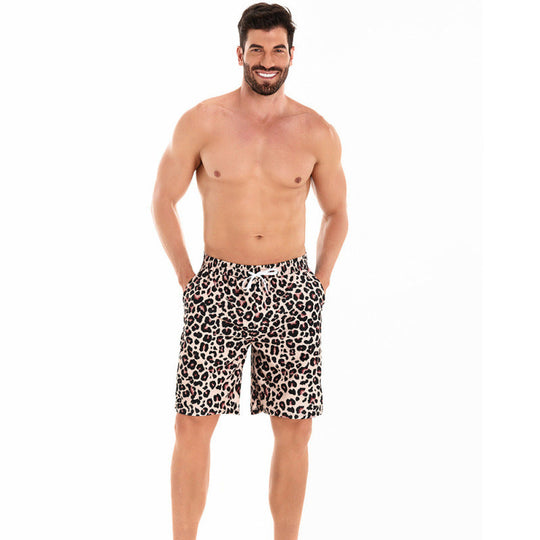 Herren Badeshorts im modernen Leopardenmuster mit verstellbarem Bund