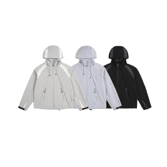 Unisex Leichte Regen- und Softshell-Jacke mit Kapuze, verstellbaren Saum- und Reißverschlusstaschen Shop Nory