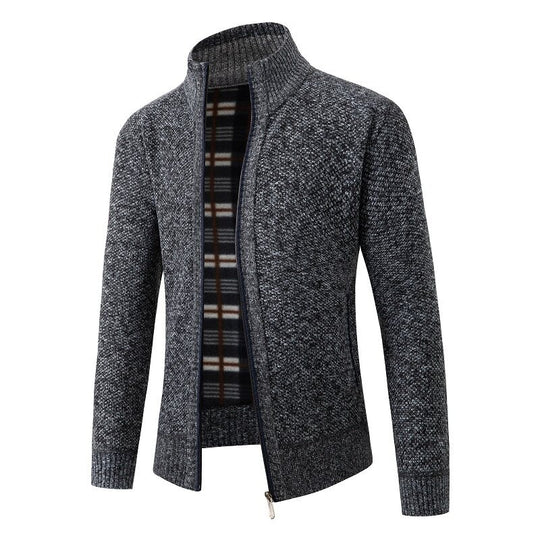 Herren Strukturiertes Zip-Strickjacke mit Karo‑Fleece‑Futter und Stehkragen Shop Nory