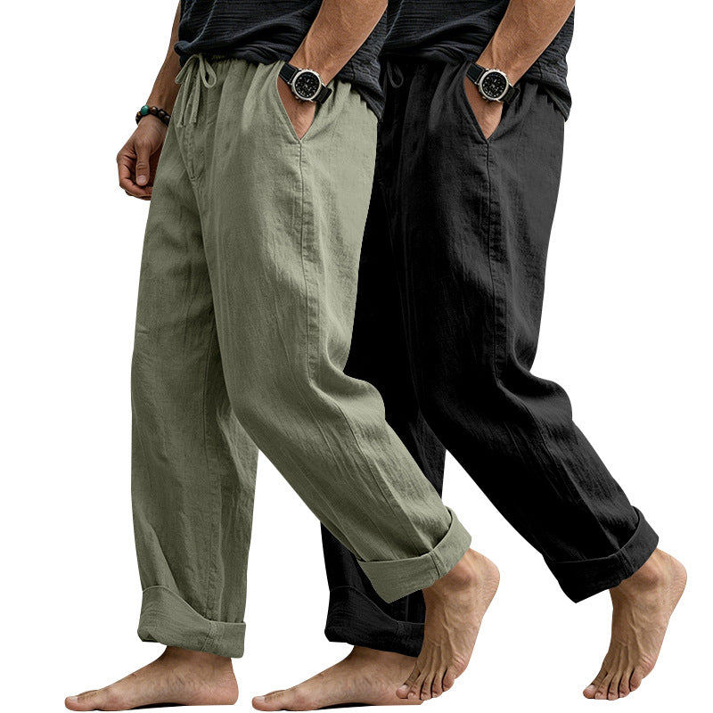 Herren Leinenmix-Loungehose mit elastischem Bund, Kordelzug und lockerer Passform Shop Nory