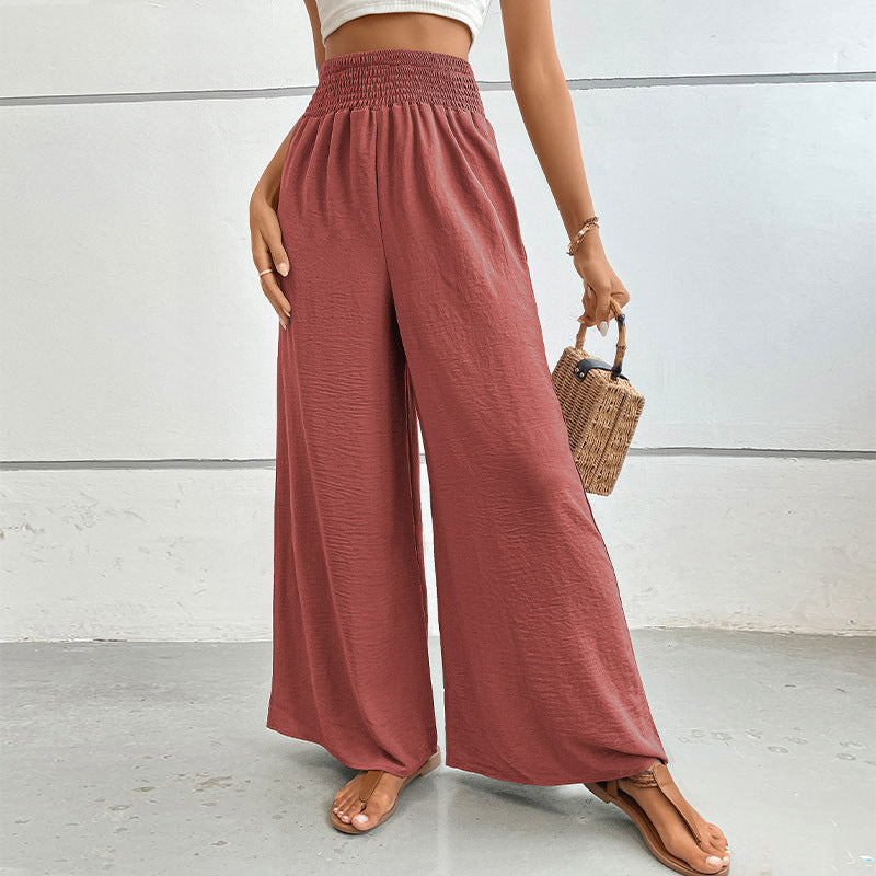 Damen Palazzo-Hose mit hohem, elastischem Rüschenbund und Eingrifftaschen Shop Nory