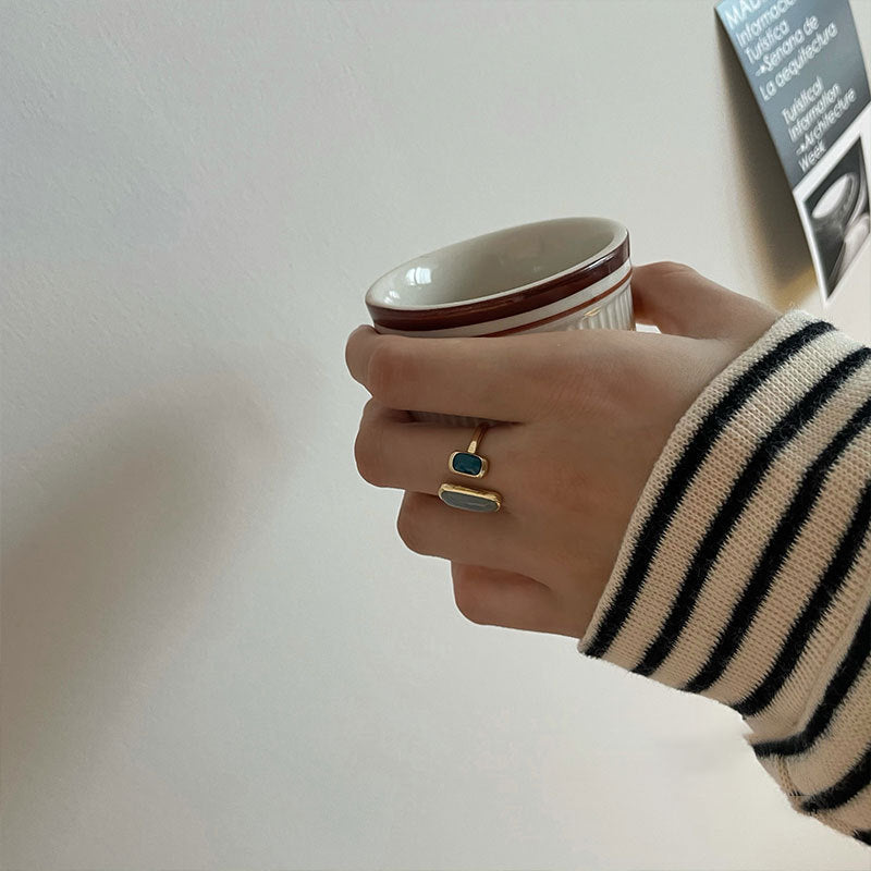 Damen Offener Ring mit zwei eleganten Steinakzenten Shop Nory