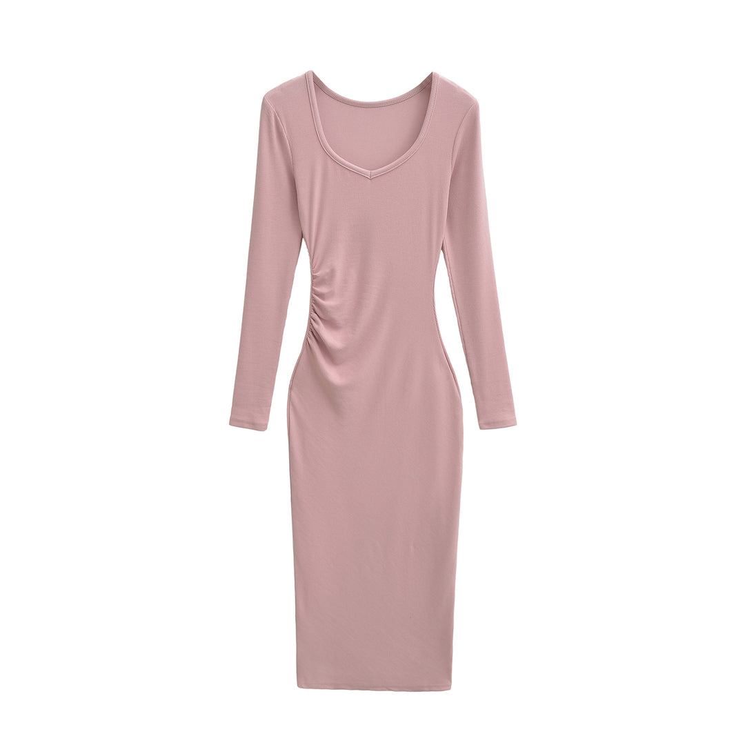 Damen Enganliegendes Midikleid mit seitlicher Raffung und doppeltem Ausschnitt Shop Nory