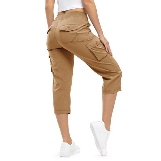 Damen Capri Cargo-Hosen in Bermuda-Länge mit hoher Taille und aufgesetzten Klappentaschen Shop Nory