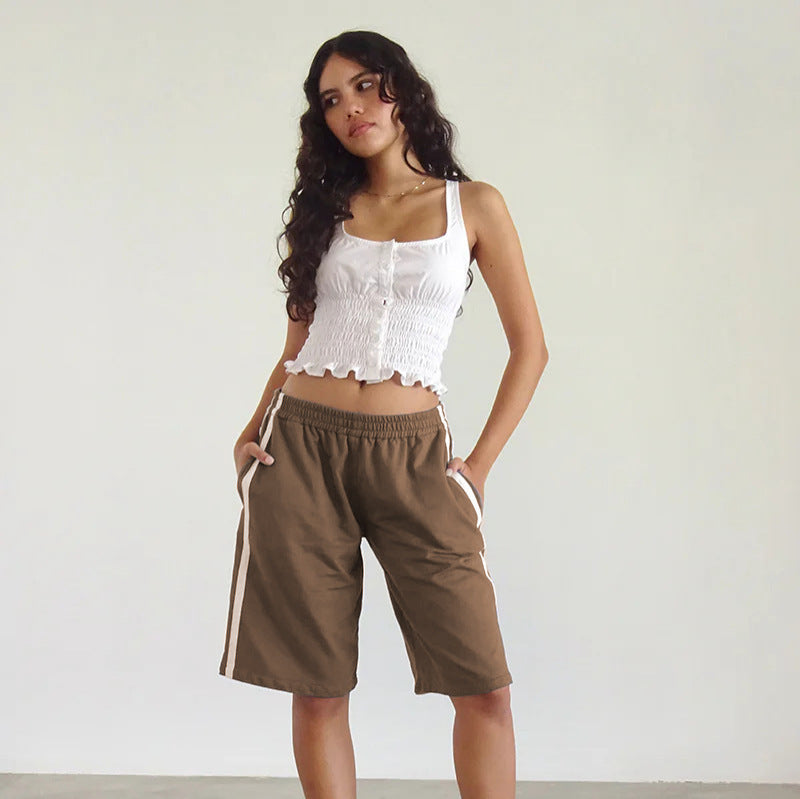 Damen lässige Sport-Bermudashorts mit seitlichen Streifen Shopnory