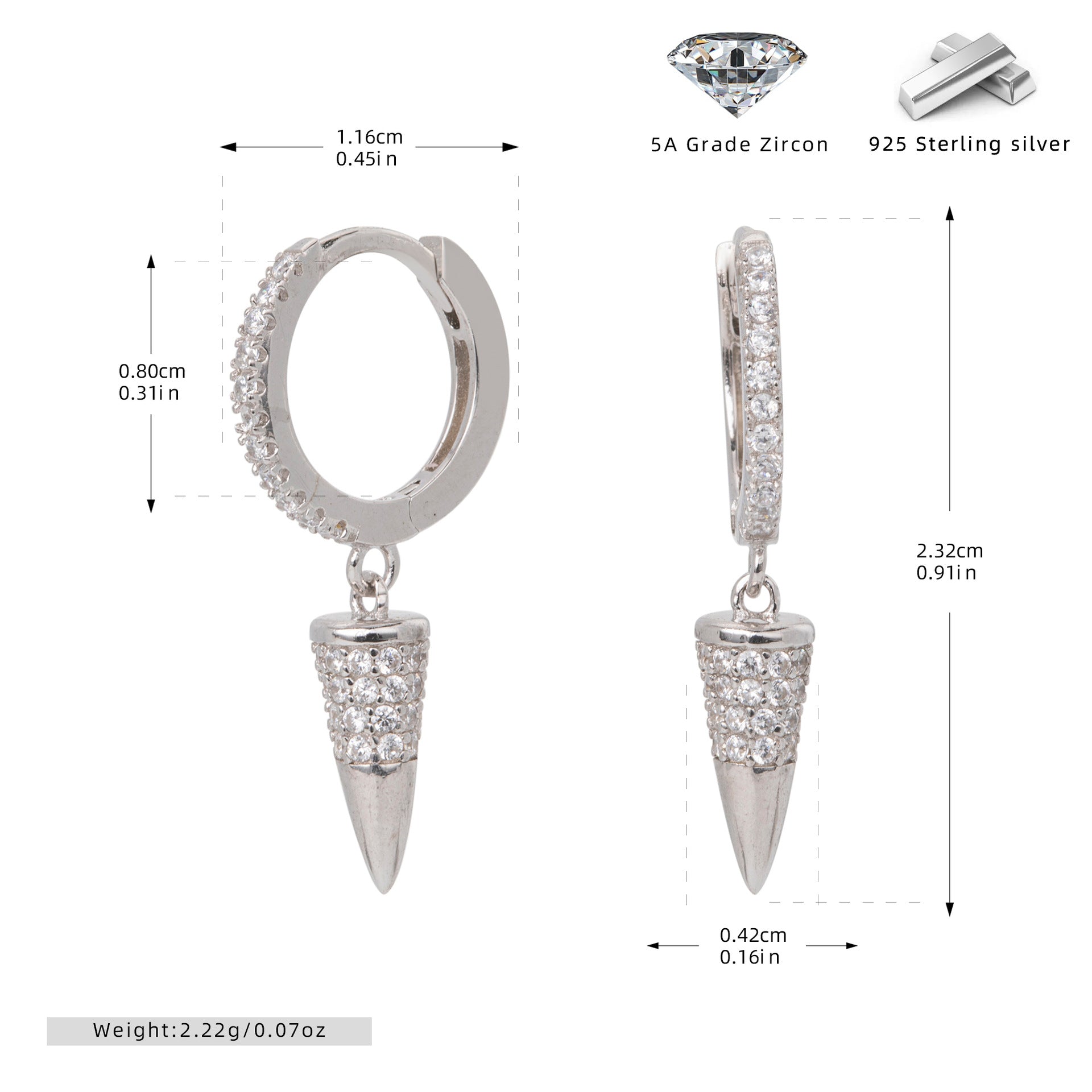 Damen Ohrhänger mit funkelndem Kegelanhänger aus 925 Sterling Silber Shop Nory