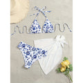 Damen Triangel-Bikini-Set mit floralem Muster und leichtem Überwurf