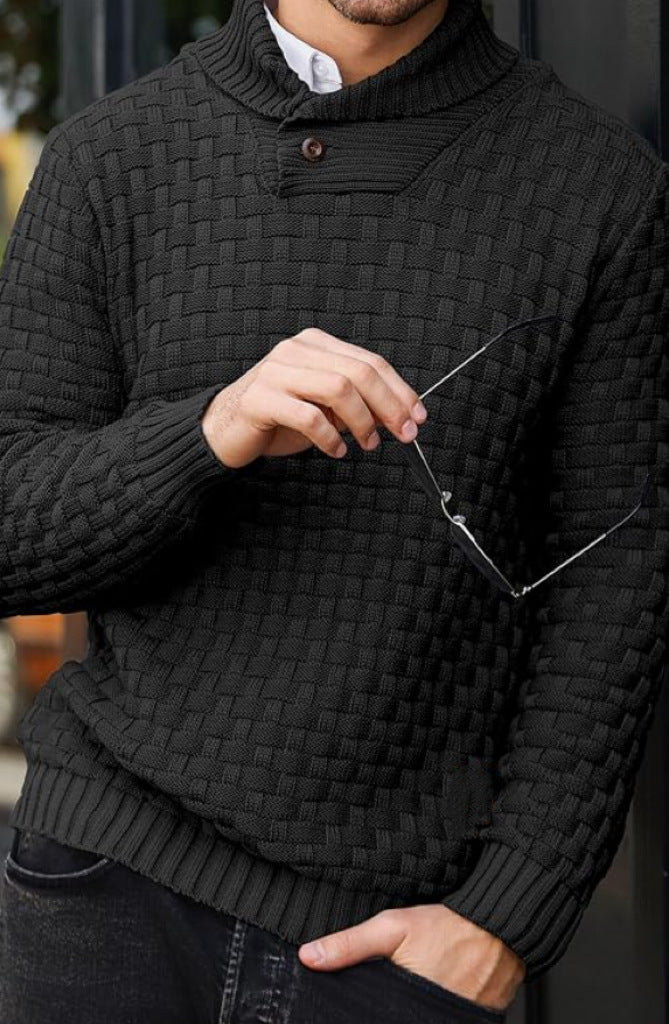 Herren nan strukturierter Strickpullover mit hochschließendem Stehkragen und Zierknopfleiste Shop Nory