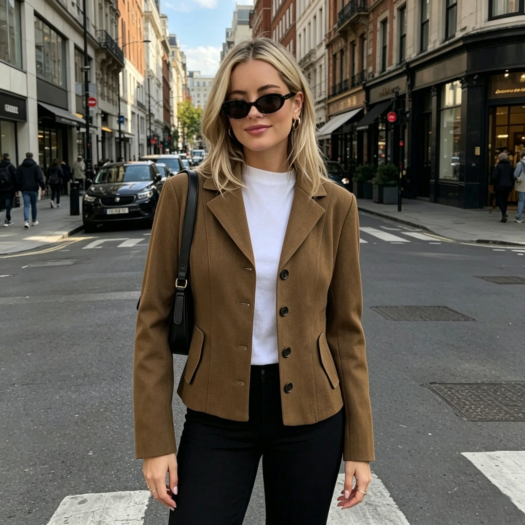Damen Taillierter Kurzblazer mit figurnahen Teilungsnähten und Pattentaschen Shop Nory