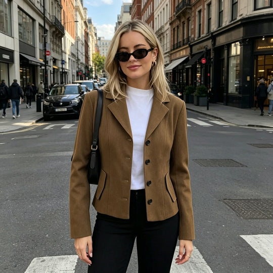Damen Taillierter Kurzblazer mit figurnahen Teilungsnähten und Pattentaschen Shop Nory