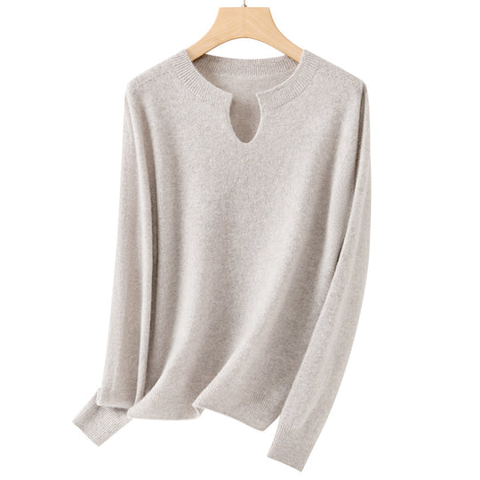 Damen Feiner Feinstrick-Pullover mit Schlüsselloch-Ausschnitt und gerippten Abschlüssen Shop Nory