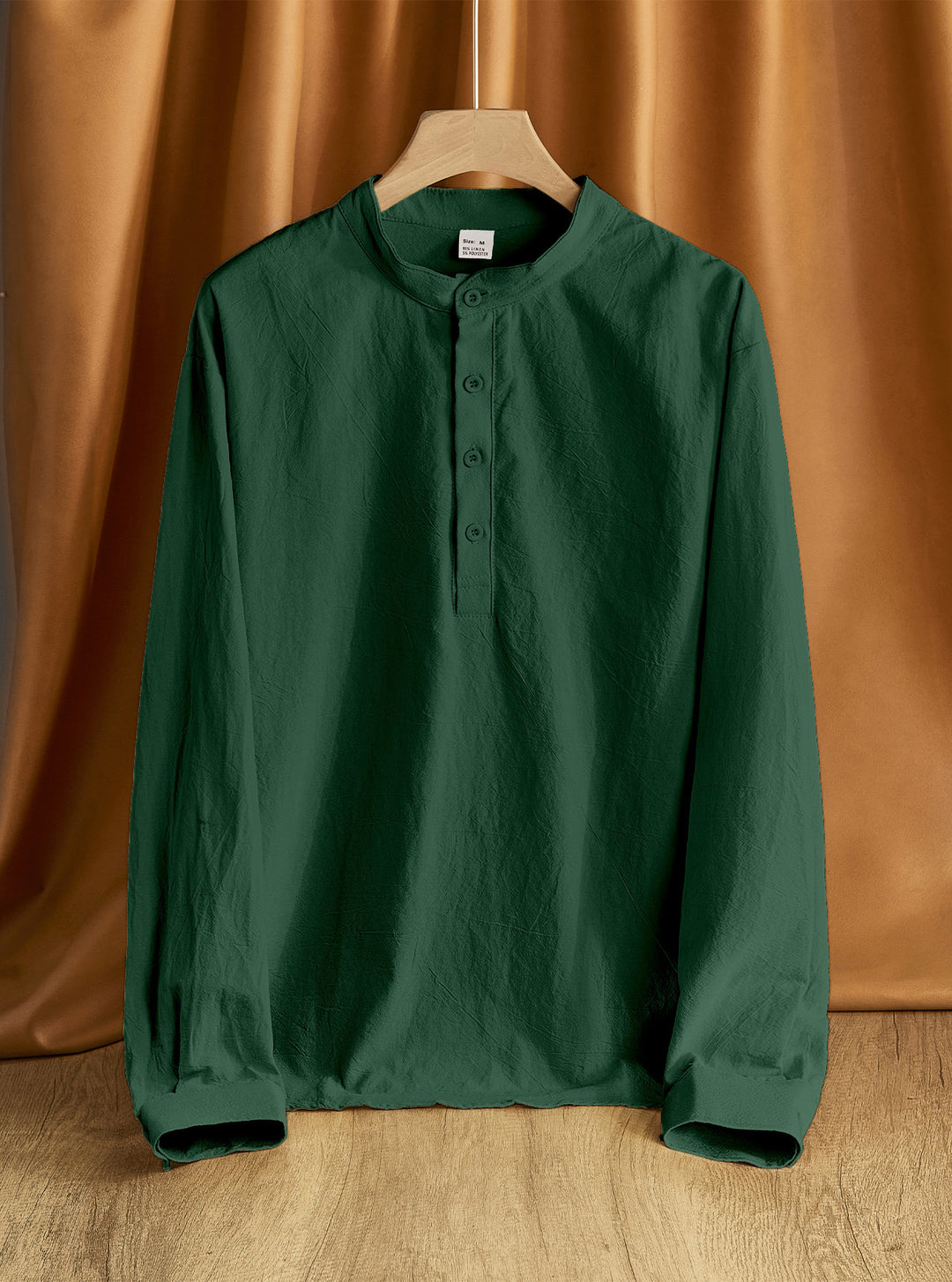 Herren Leinen-Mix Langarmshirt Henley mit Stehkragen Shop Nory