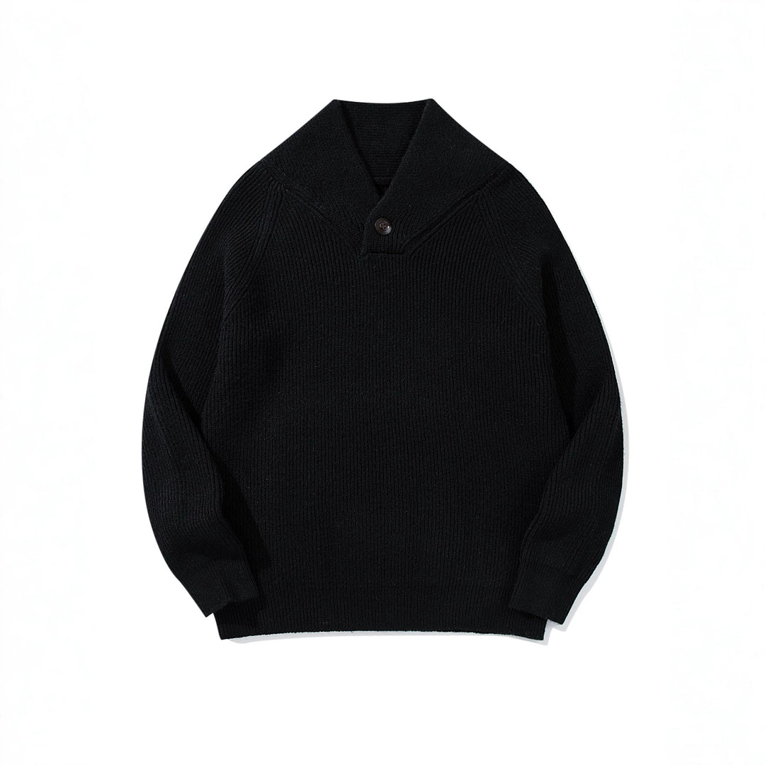 Unisex Gerippter Shawlkragen-Pullover mit Ein-Knopf-Detail Shop Nory