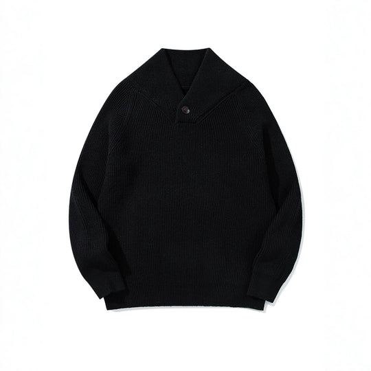 Unisex Gerippter Shawlkragen-Pullover mit Ein-Knopf-Detail Shop Nory