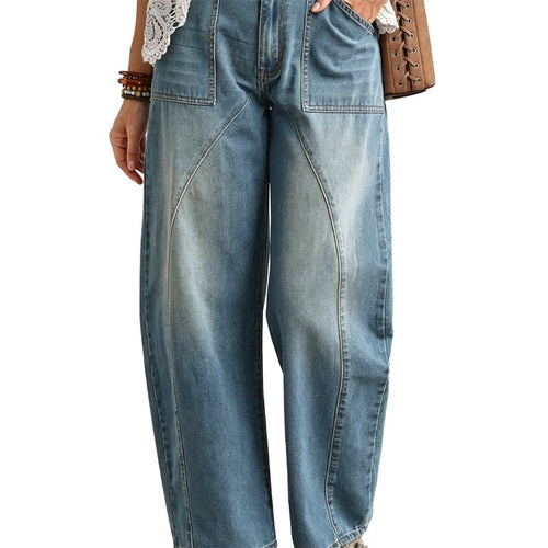 Damen Weite hochgeschnittene Jeans mit geschwungenen Nahtdetails und aufgesetzten Taschen Shop Nory