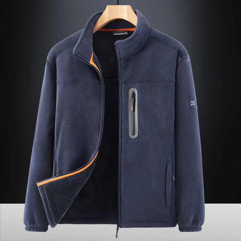 Herren Microfleece-Outdoorjacke mit wasserdichter Brusttasche, Stehkragen und Teddyfleece-Innenfutter Shop Nory