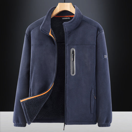 Herren Microfleece-Outdoorjacke mit wasserdichter Brusttasche, Stehkragen und Teddyfleece-Innenfutter Shop Nory