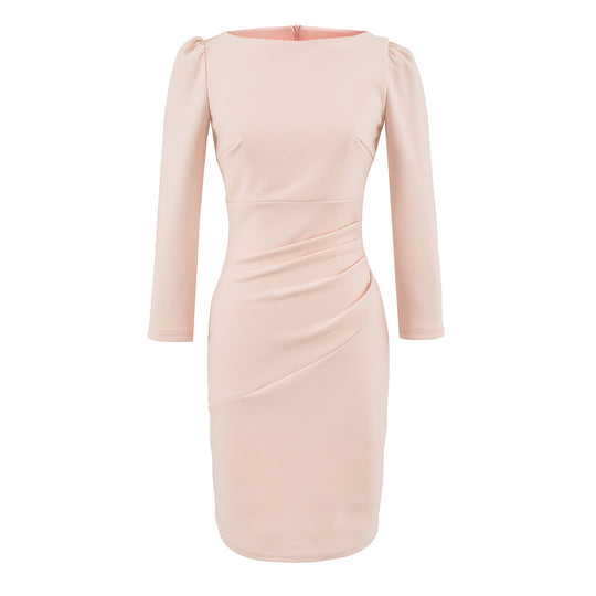Damen Figurbetontes Midikleid mit geraffter Wickeloptik und langen Ärmeln Shop Nory