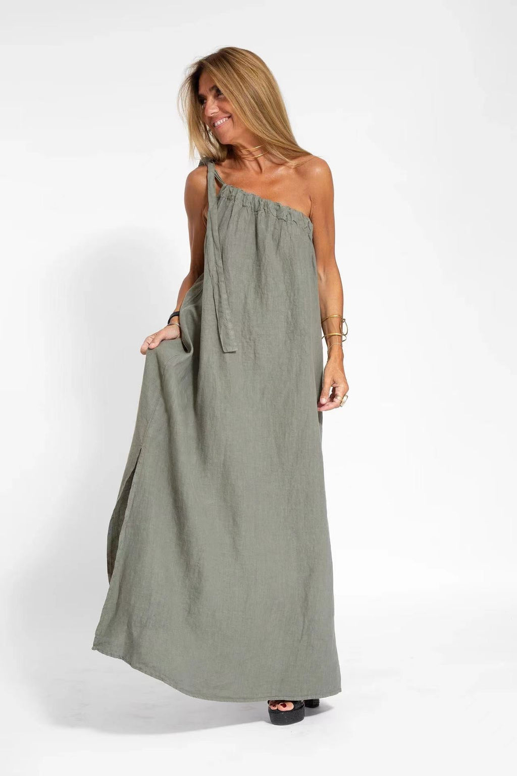Damen Maxikleid mit asymmetrischem Träger Shopnory