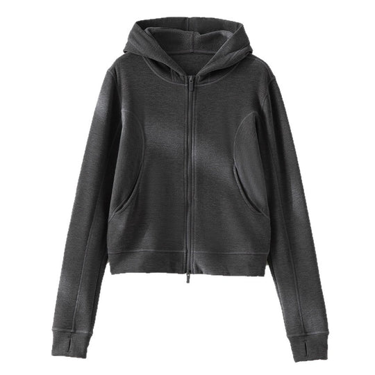 Damen Cropped Kapuzenjacke mit Reißverschluss und konturierten Eingrifftaschen Shop Nory