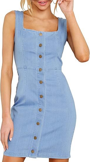 Damen Enganliegendes Jeanskleid mit durchgehender Knopfleiste und quadratischem Ausschnitt Shop Nory