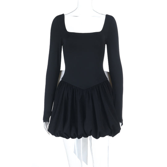 Damen Tailliertes Langarm-Minikleid mit eckigem Ausschnitt, V‑Taillennaht und Ballonrock Shop Nory