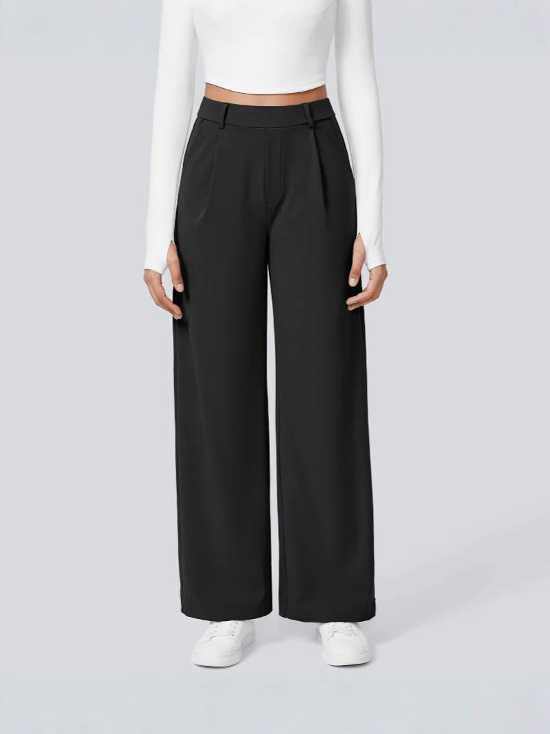 Damen Elegante High‑Waist Palazzo‑Hose mit vorderen Bundfalten und Eingrifftaschen Shop Nory