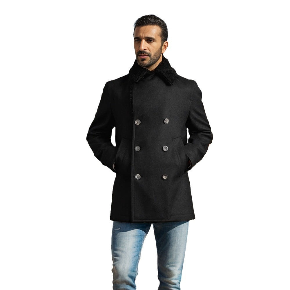 Herren Kurzmantel im Pea‑Coat‑Stil aus Wollmix mit voluminösem Teddykragen und Eingrifftaschen Shop Nory