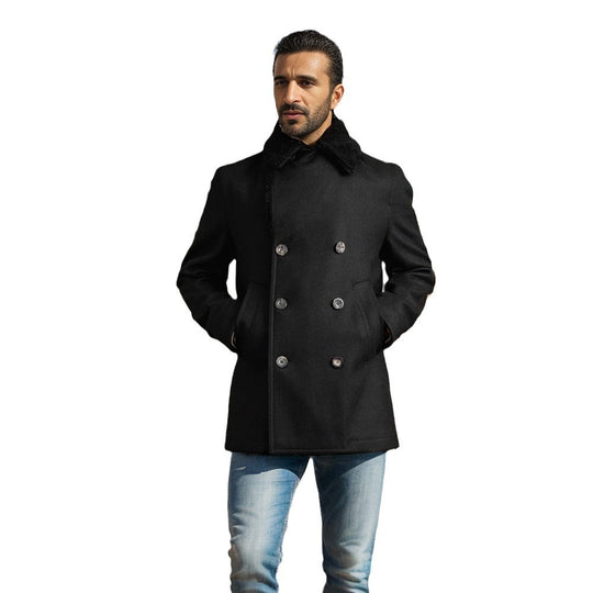 Herren Kurzmantel im Pea‑Coat‑Stil aus Wollmix mit voluminösem Teddykragen und Eingrifftaschen Shop Nory