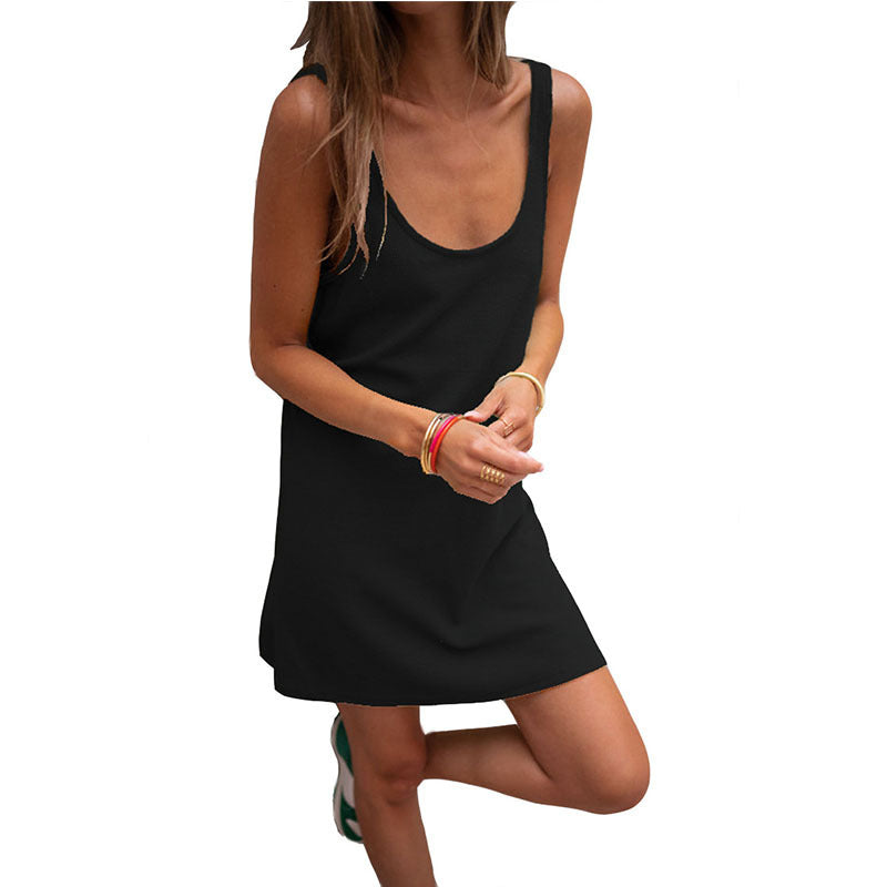 Damen Lässiges Kleid Im Raffinierten Rippschnitt mit Tiefem Ausschnitt und Schlichtem Design