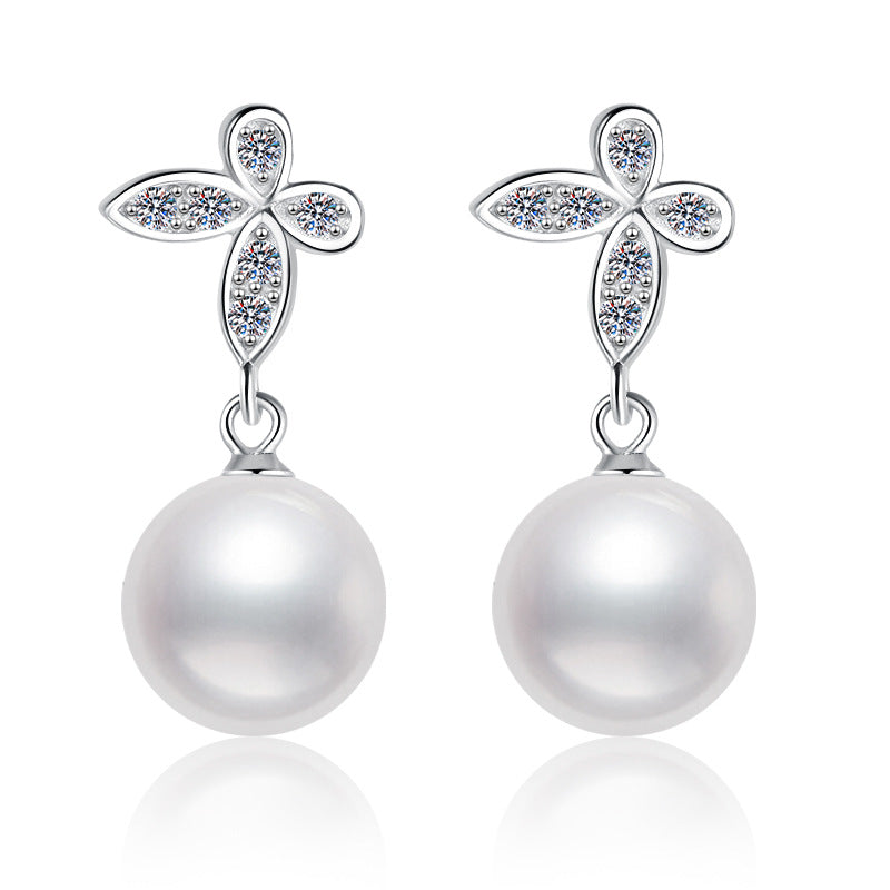 Damen Ohrringe mit eleganten Perlen und kristallverziertem Blattdesign Shop Nory