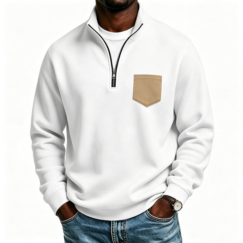 Herren Troyer-Sweatshirt mit halbem Reißverschluss und kontrastierter Brusttasche Shop Nory