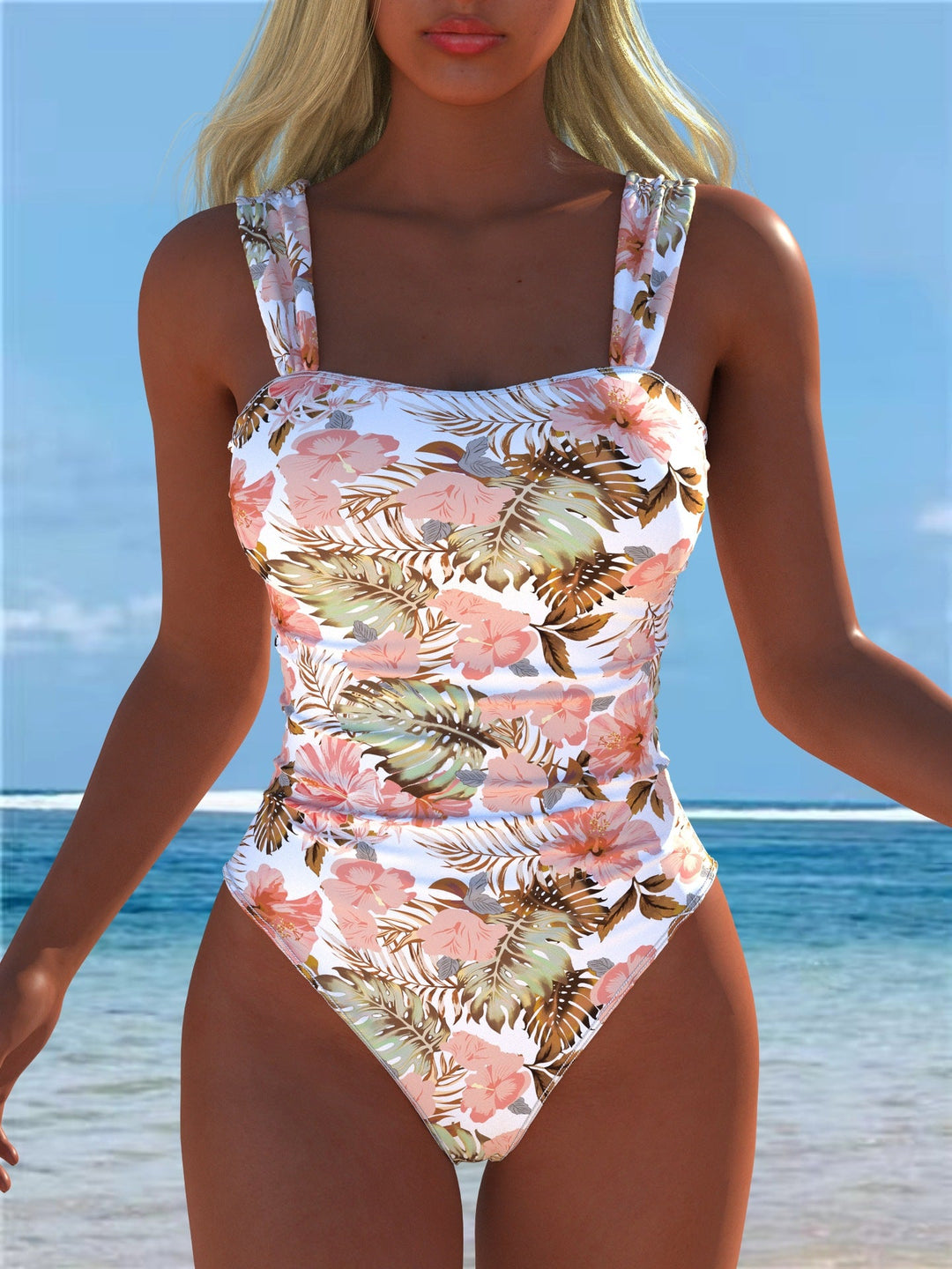 Damen Einteiler Badeanzug mit elegantem floralem Design und figurformendem Schnitt
