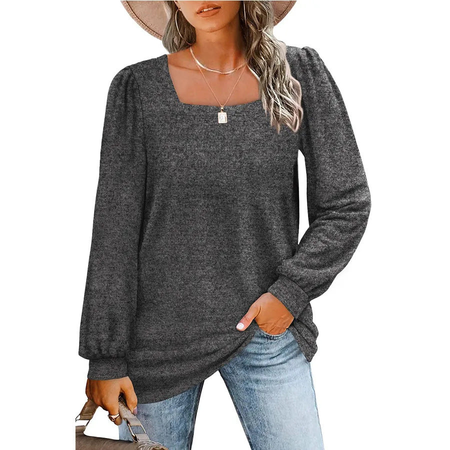 Damen Legerer Feinstrick-Pullover mit quadratischem Ausschnitt, Puffschulter und Bündchen Shop Nory