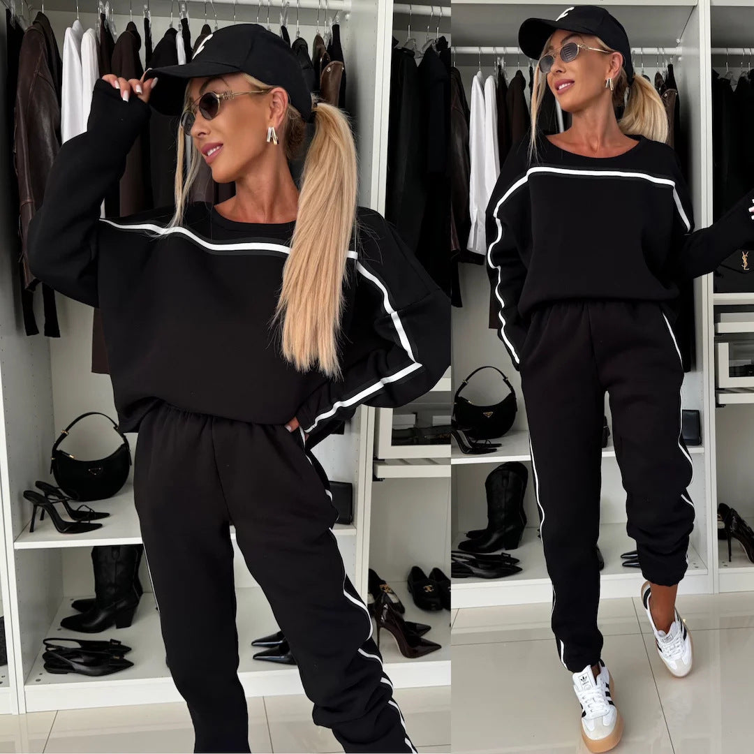 Damen sportives Lounge-Set mit gestreiften Seitenstreifen, oversized Sweatshirt und elastischer Jogginghose Shop Nory