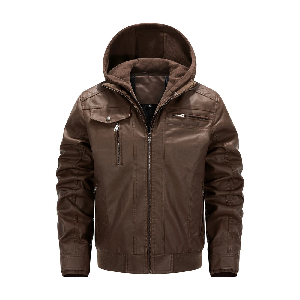 Herren Kunstleder-Bikerjacke mit abnehmbarer Kapuzenblende und gesteppter Seitenpartie Shop Nory