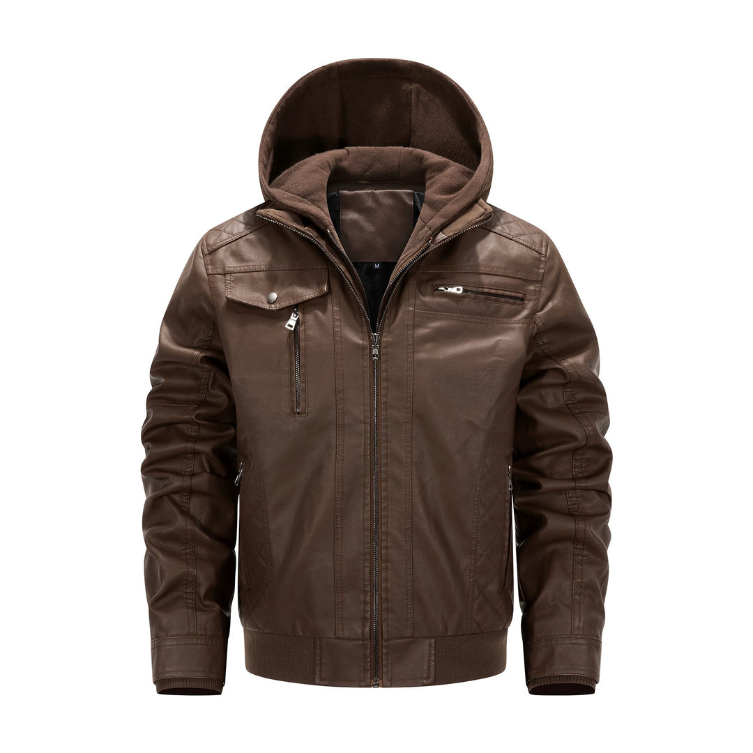 Herren Kunstleder-Bikerjacke mit abnehmbarer Kapuzenblende und gesteppter Seitenpartie Shop Nory