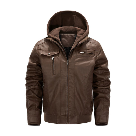 Herren Kunstleder-Bikerjacke mit abnehmbarer Kapuzenblende und gesteppter Seitenpartie Shop Nory