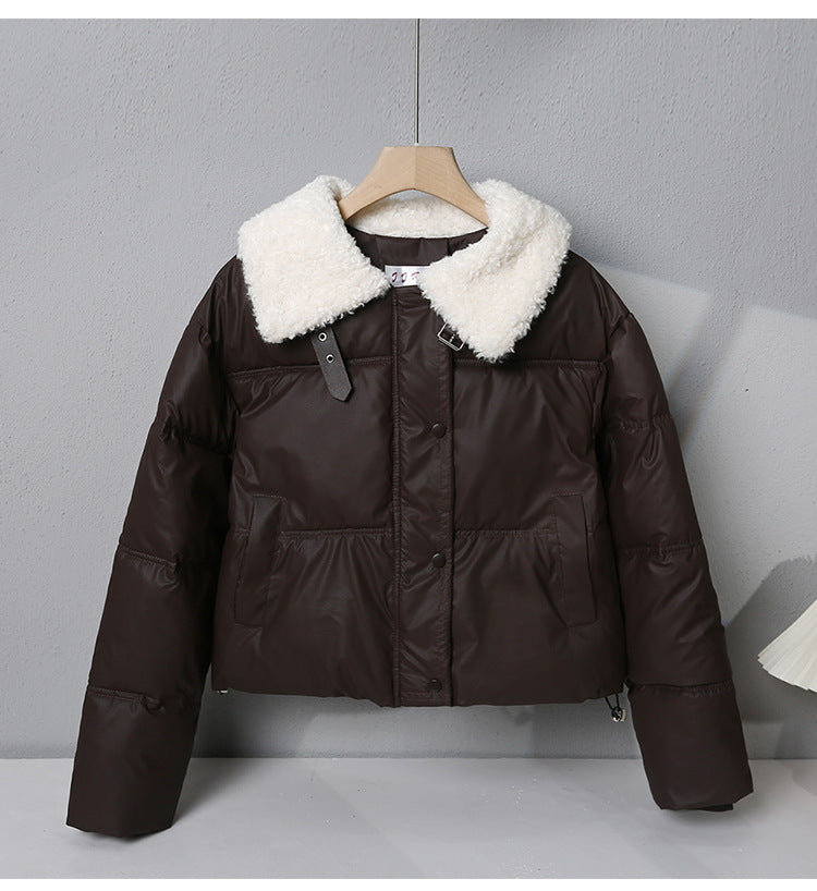 Damen nan kurze gesteppte Winterjacke mit breitem Teddykragen und Kordelzug Shop Nory