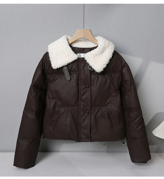 Damen nan kurze gesteppte Winterjacke mit breitem Teddykragen und Kordelzug Shop Nory