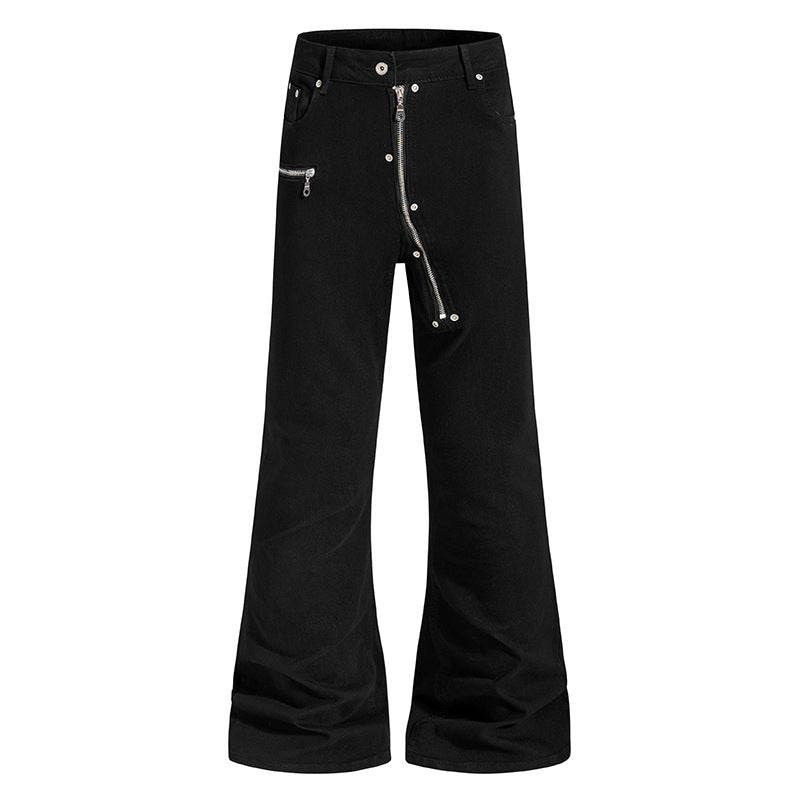 Damen Schlaghose mit hoher Taille, asymmetrischem Frontreißverschluss und Utility‑Details Shop Nory