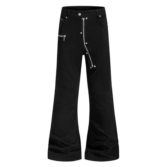 Damen Schlaghose mit hoher Taille, asymmetrischem Frontreißverschluss und Utility‑Details Shop Nory