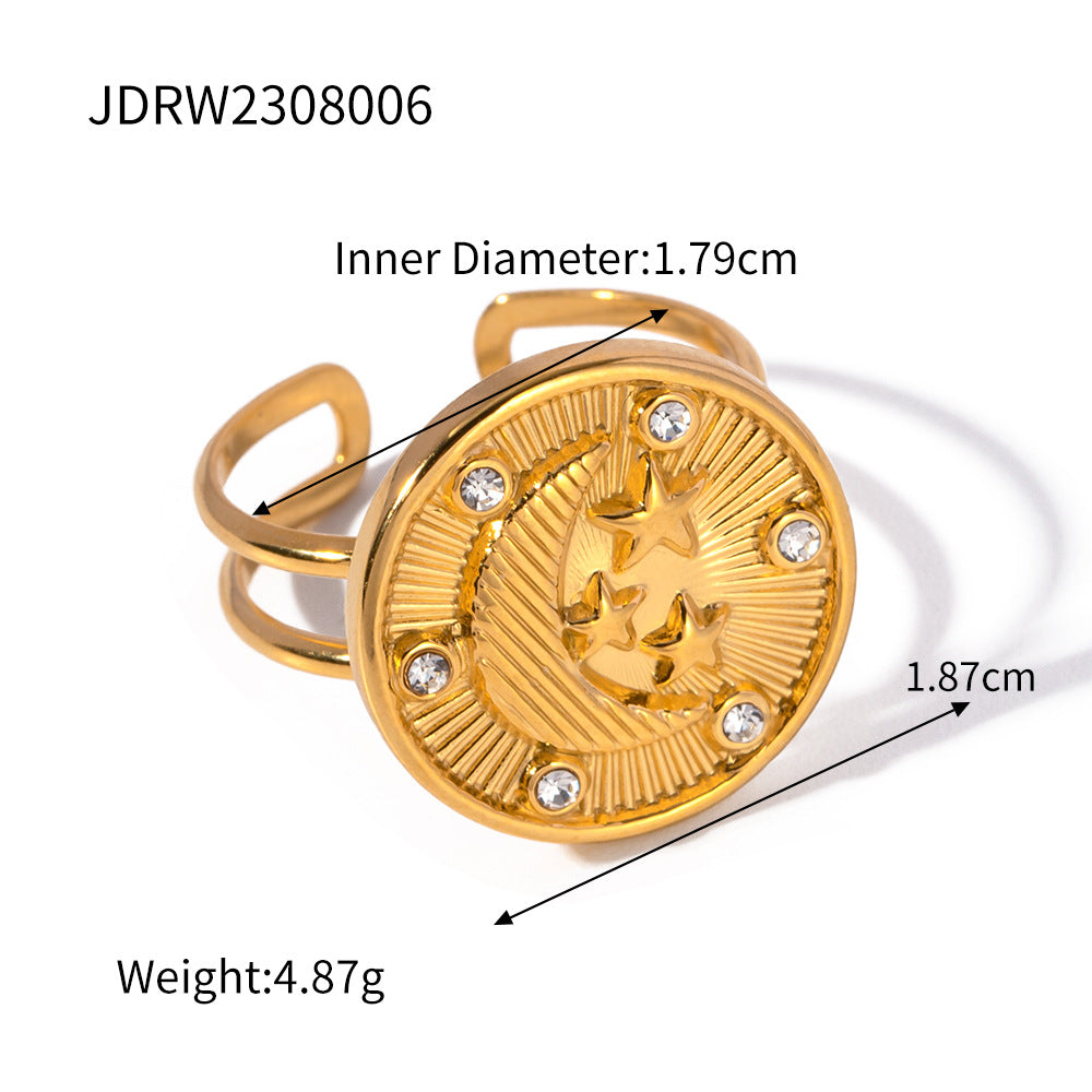 Damen Offener Ring mit artistischem Mond- und Sternendesign Shop Nory