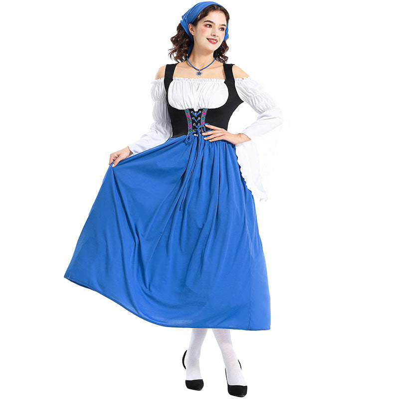 Damen nan Renaissance-Bauernkleid mit geschnürtem Mieder, schulterfreiem Carmen-Oberteil und weitem Rock Shop Nory